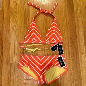 Juicy Couture orange and white stripe swimsuit bikini, size M
